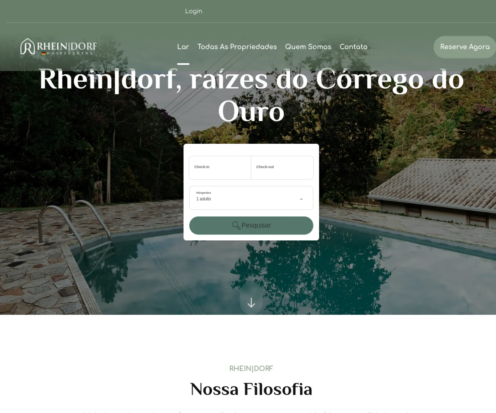 Sito Rheindorf Hospedagens — motore di prenotazione, pagamenti online, pixel di tracciamento e campagne Meta Ads seguite da GG Creative Studio (2025-2026)