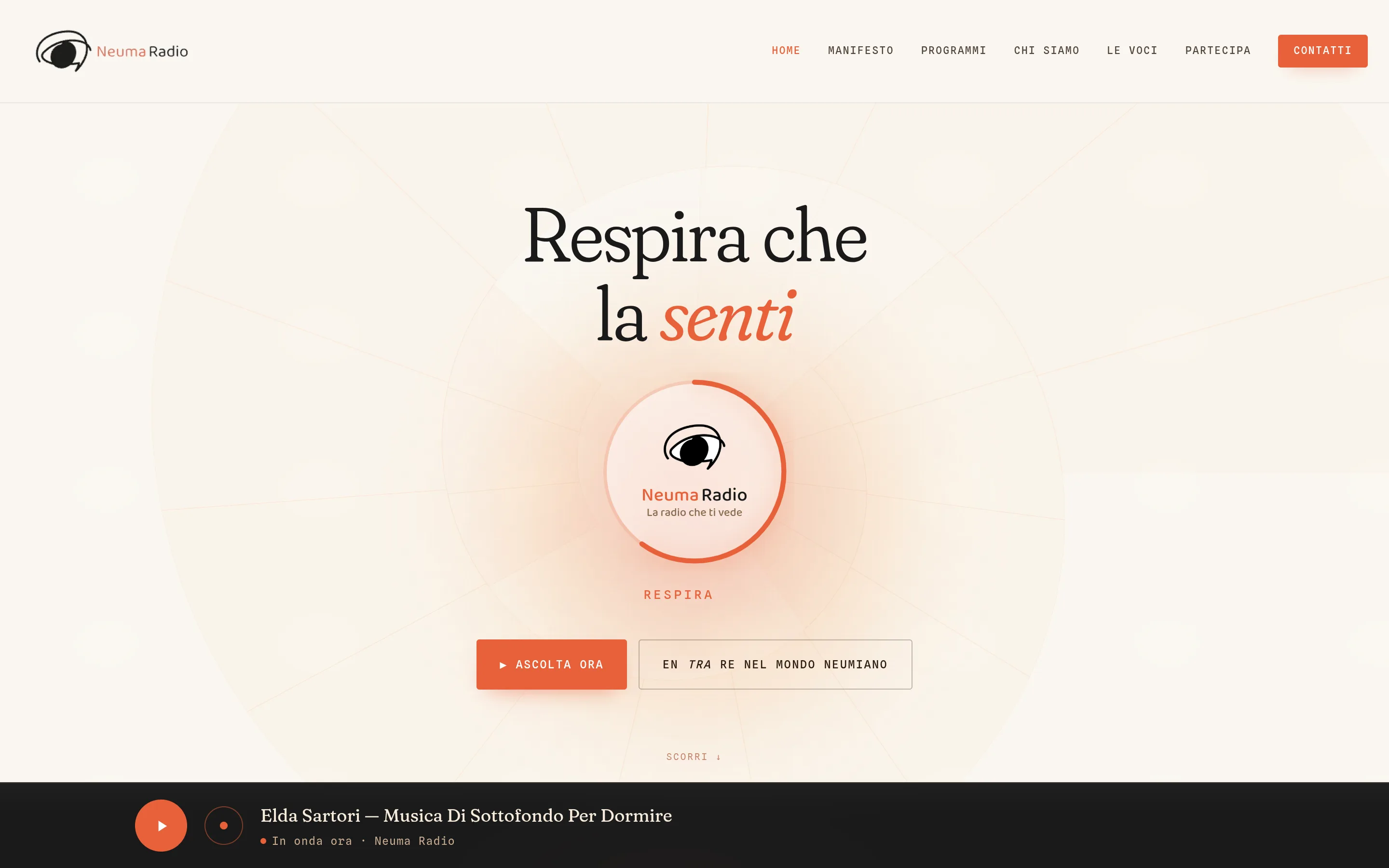 Sito NeumaRadio — identità visiva, logo animato, lettering e sistema editoriale realizzati da GG Creative Studio (2025-2026)